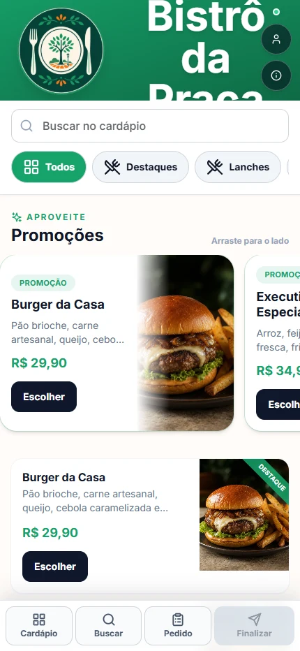 Cardápio digital do Bistrô da Praça no celular